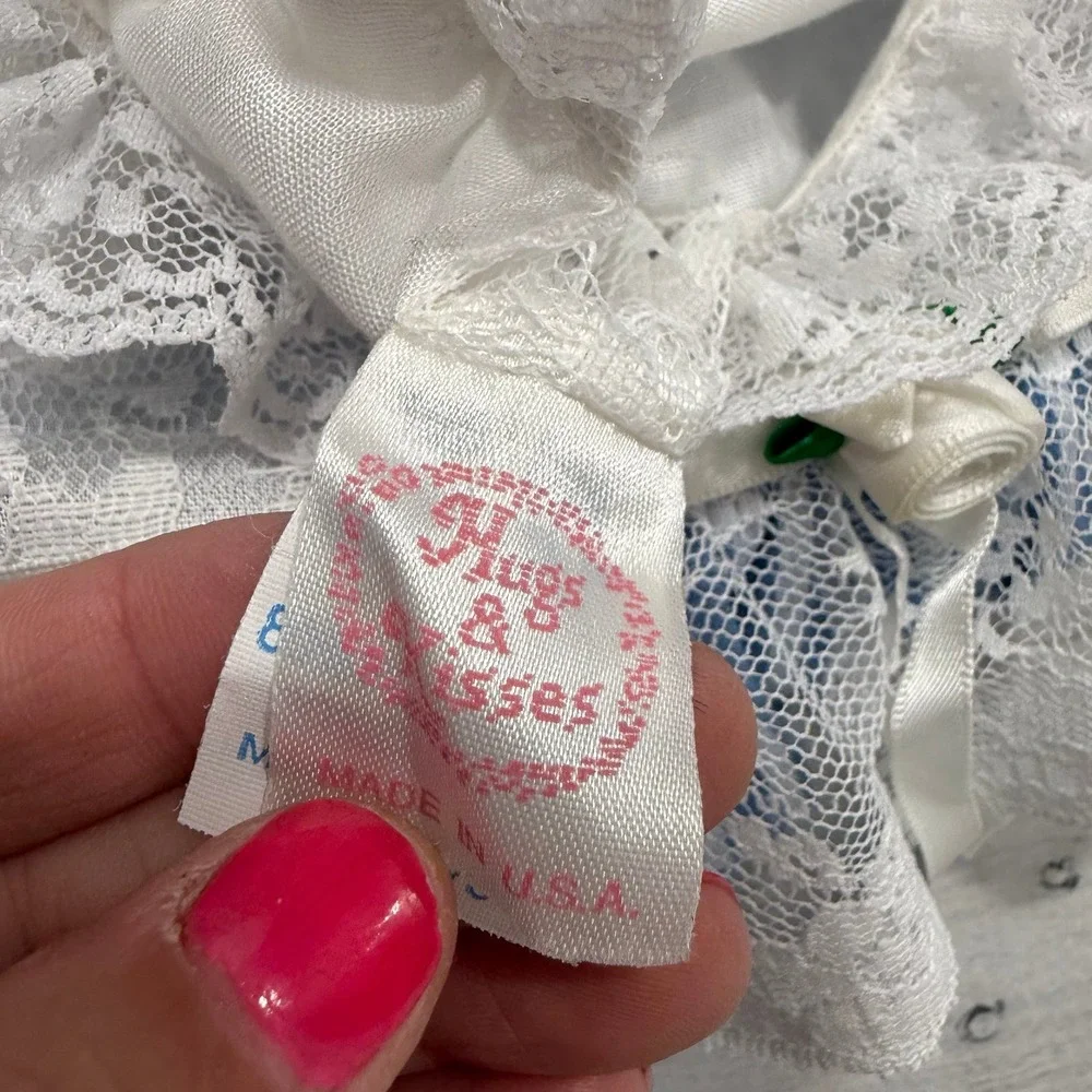 Vintage hugs & kisses baby girl blue white stripes lace dress 24 months